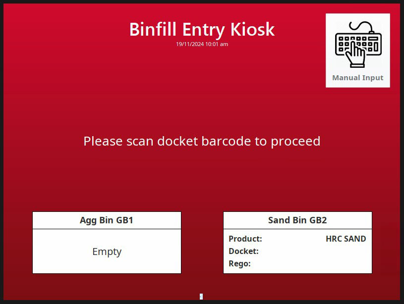 Bin fill kiosk touchscreen interface